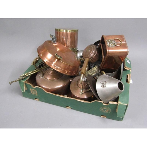 219 - BOX OF MIXED METALWARE - COPPER, BRASS