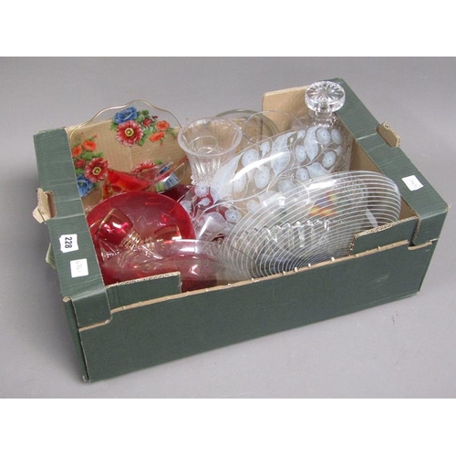 228 - BOX OF GLASSWARE TO INCL WHITEFRIARS & CHANCE