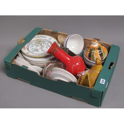 233 - BOX OF MIXED TABLEWARES, ORIENTAL ETC