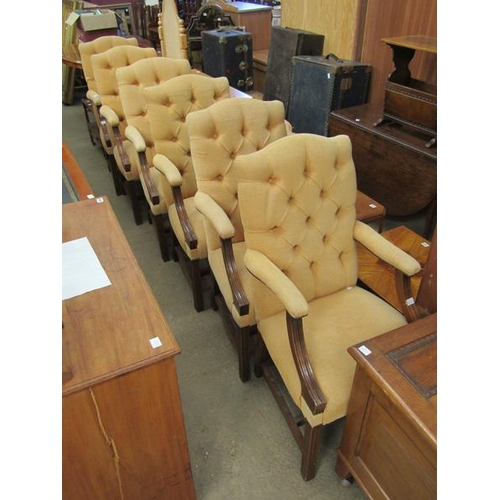 385 - SIX REPRODUCTION BUTTON BACK ARMCHAIRS