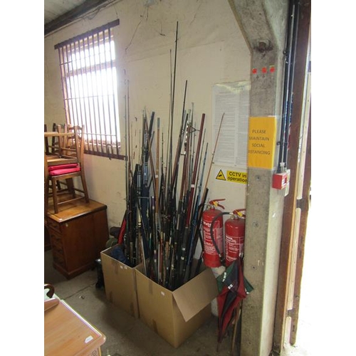 321 - LARGE QTY OF FISHING RODS AND EQUIPMENT