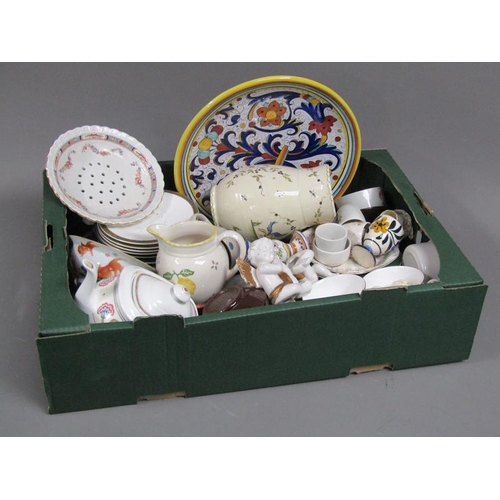 253 - BOX; TEA AND TABLEWARES PLUS CHERUB ORNAMENT