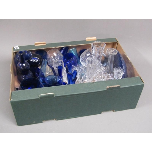 258 - BOX OF BRISTOL BLUE GLASS AND CRYSTAL