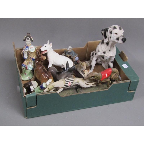 263 - BOX OF CERAMIC AND RESIN ANIMAL ORNAMENTS, PLUS ORIENTAL FIGURINES