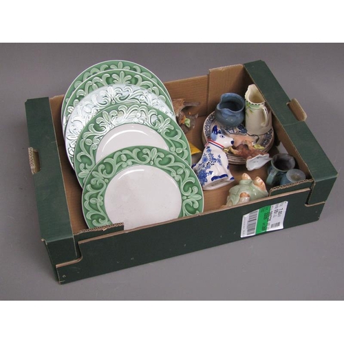 270 - BOX; CERAMIC ORNAMENTS, ANIMAL FIGURES, TABLEWARES ETC.