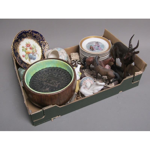 276 - BOX OF MIXED CERAMICS STUDIO POTTERY, ANIMAL ORNAMENTS, COPENHAGEN HANS CHRISTIAN ANDERSON COLLECTOR... 