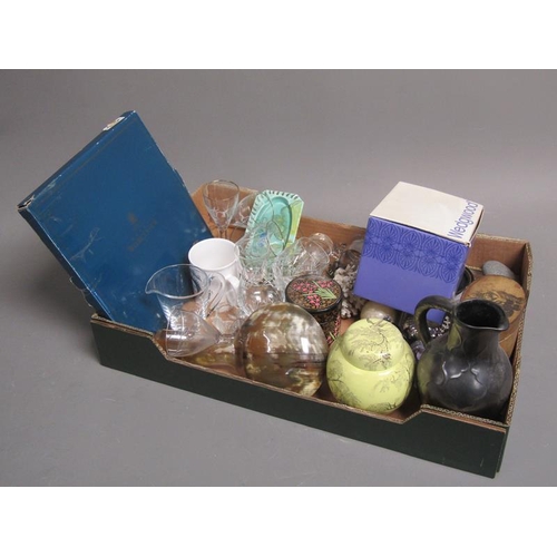 278 - BOX; MIXED CERAMICS, CRYSTAL GLASS, BOXES ETC.