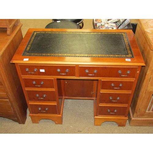 394 - REPRO YEW WOOD LEATHER TOP DESK