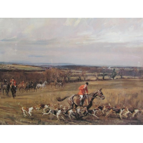 1011 - LIONEL EDWARDS - FOX HUNTING, COLOURED PRINT, F/G 40CM X 61CM