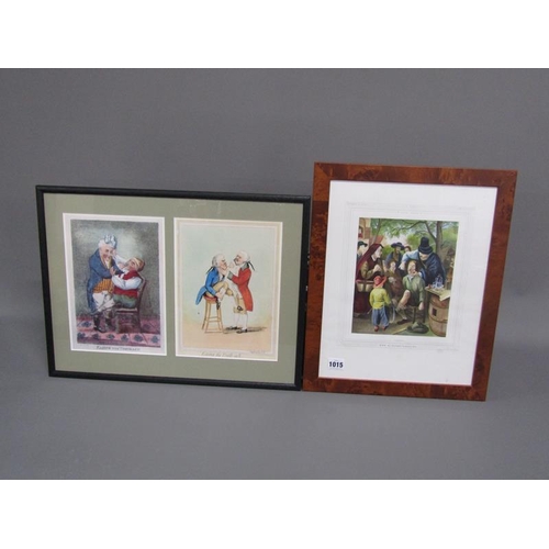 1015 - COLLECTION OF FOUR SATYRICAL COLOURED PRINTS RELATING TO DENTISTRY, F/G, 36CM X 24CM & ONE 27CM X 22... 