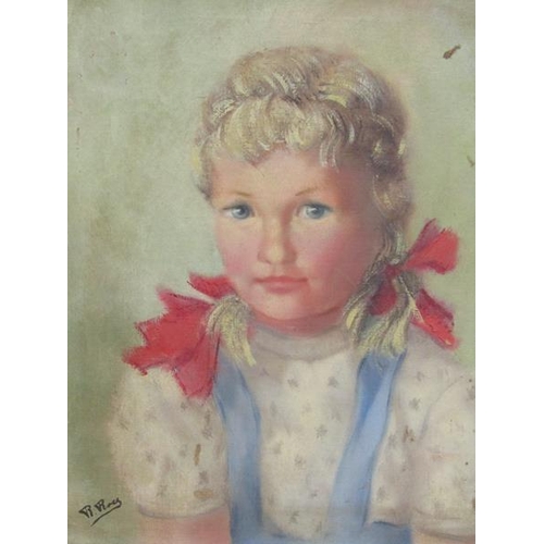 1018 - R ROSS - PORTRAIT OF A YOUNG GIRL WITH BOWS IN HER HAIR, OIL ON CANVAS, SIGNED, FRAMED, 39CM X 34CM