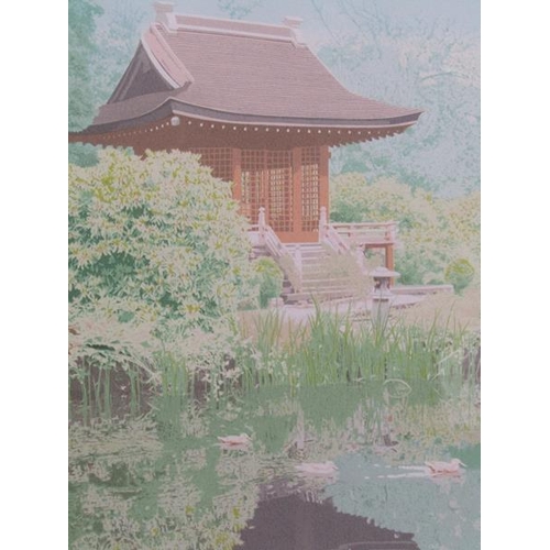 1022 - ELIZABETH BESSANT - JAPANESE GARDEN, COLOURED ARTIST PROOF PRINT, F/G, 40CM X 28CM