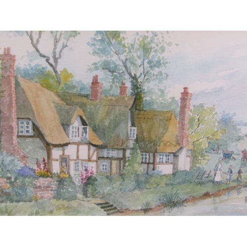 1029 - M GARDENER -THREE WATERCOLOURS, THATCH COTTAGES IN SUMMER TIME, WATERCOLOURS, SIGNED, F/G 17CM X 25C... 