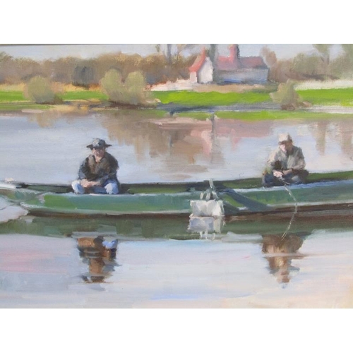 1032 - PAMELA RAWLINGS - MORNING MILK, OIL ON BOARD, SIGNED IN MONO, FRAMED, 24CM X 35CM; FISHING AT TRING ... 