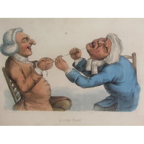 1037 - FRAMED SERIES OF FOUR EARLY 19C COLOURED PRINTS RELATING TO DENTISTRY, F/G, EACH APPROX 18CM X 27CM