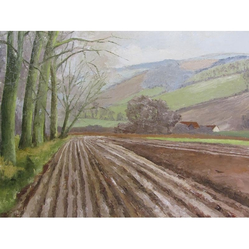 1045 - OLIVE WALKER - SIGNED IN MONO, AUTUMN PLOUGHING, FRAMED, 50CM X 70CM