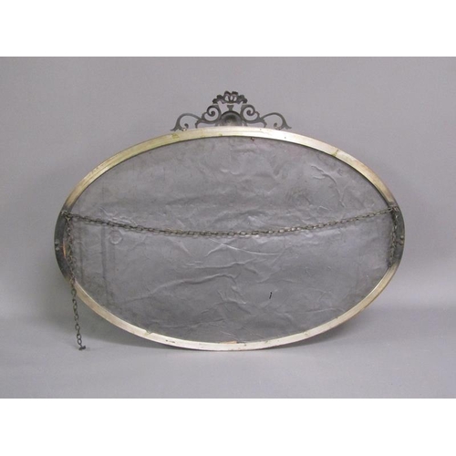 1048 - EARLY 20C SILVERED OVAL METAL WALL MIRROR, 50CM X 75CM