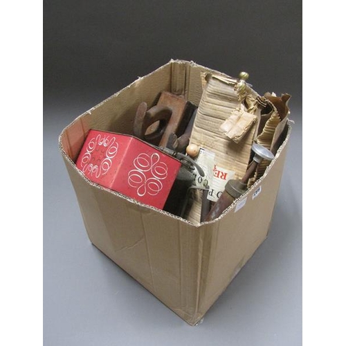 299 - BOX TO INCL WOODWORKING PLANES, FIRE TOOLS ETC