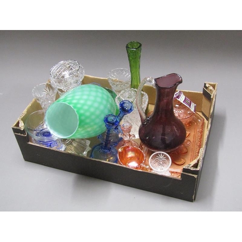 300 - BOX OF GLASSWARE - CRYSTAL AND COLOURED