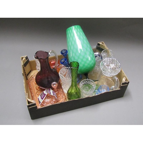 300 - BOX OF GLASSWARE - CRYSTAL AND COLOURED