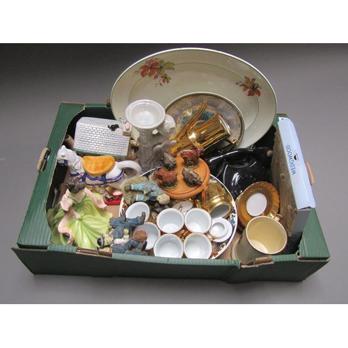 303 - BOX OF MIXED CERAMICS - FIGURINES, TEAWARES ETC