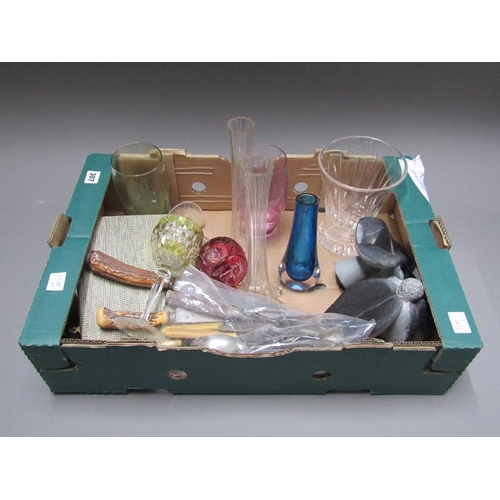 307 - TWO BOXES OF MISC TO INCL ART GLASS, CRYSTAL, CUTLERY ETC