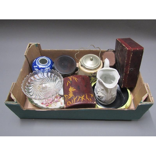 307 - TWO BOXES OF MISC TO INCL ART GLASS, CRYSTAL, CUTLERY ETC