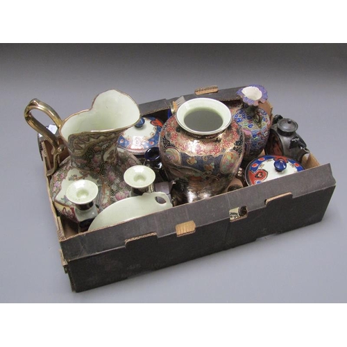 309 - BOX OF ORIENTAL CERAMICS, DRESSING TABLE SETS ETC