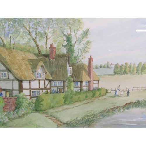 1052 - M GARDENER - SERIES OF FOUR WATERCOLOURS (THREE FRAMED), COTTAGES IN VILLAGE SETTINGS