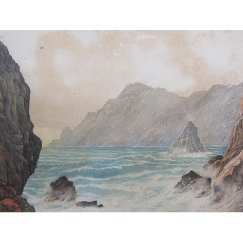 1054 - UNSIGNED 19C - ROCKY COASTAL SCENE, WATERCOLOUR, F/G, 19CM X 25CM