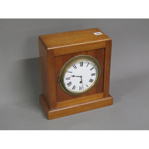 1072 - SATIN WALNUT CASED MANTEL CLOCK, 32CM H