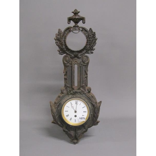 1075 - 19C CAST IRON WALL CLOCK, 63CM H