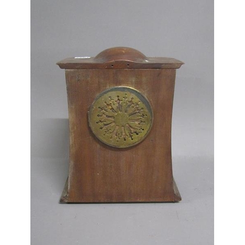 1077 - LATE 19C/EARLY 20C SATINWOOD LINE INLAID MAHOGANY MANTEL CLOCK, 32CM H