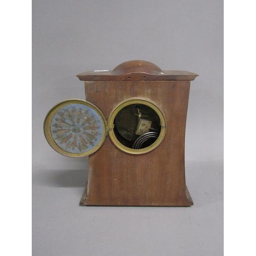 1077 - LATE 19C/EARLY 20C SATINWOOD LINE INLAID MAHOGANY MANTEL CLOCK, 32CM H