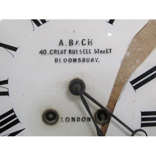 1078 - LATE 19C MAHOGANY CASED WALL CLOCK WITH CIRCULAR WHITE DIAL NAMED A BARCH BLOOMSBURY, LONDON, 38CM D... 