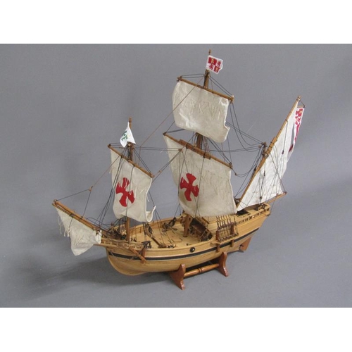 1093 - WOODEN MODEL OF A SAILING VESSEL IN GLASS CASE, MODEL 53CM W