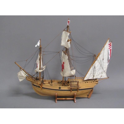 1093 - WOODEN MODEL OF A SAILING VESSEL IN GLASS CASE, MODEL 53CM W