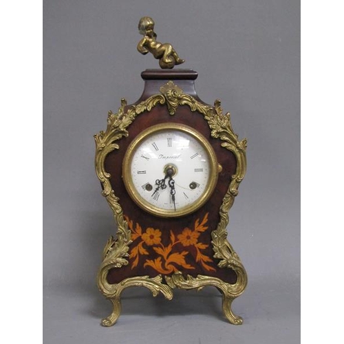 1105 - FRENCH INLAID ORMOLU MOUNTED MANTEL CLOCK, 38CM H