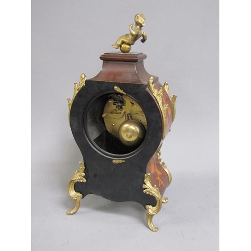 1105 - FRENCH INLAID ORMOLU MOUNTED MANTEL CLOCK, 38CM H