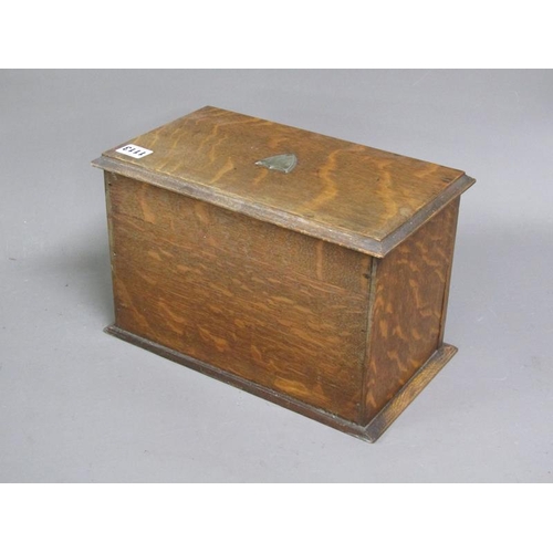 1113 - EDWARDIAN OAK STATIONERY BOX, 20CM H