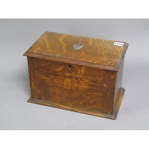 1113 - EDWARDIAN OAK STATIONERY BOX, 20CM H