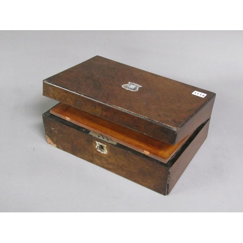 1114 - 19C MOTHER OF PEARL INLAID WRITING BOX, 36CM W