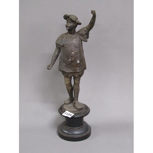 1124 - LATE VICTORIAN SPELTER MEDIEVAL STYLE FIGURE, 39CM H