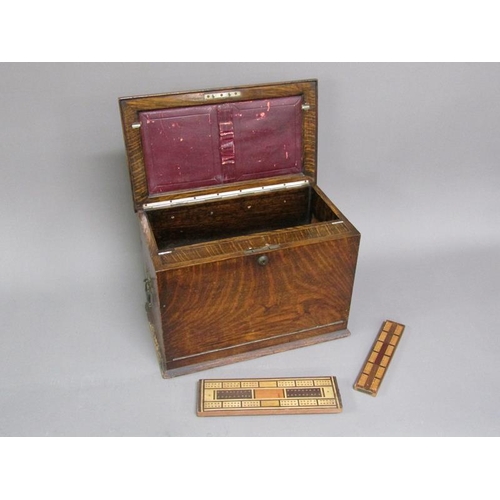 1128 - EDWARDIAN OAK STATIONERY BOX, 27CM H