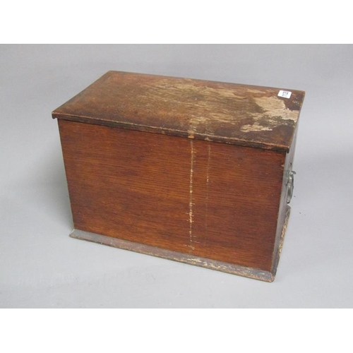 1128 - EDWARDIAN OAK STATIONERY BOX, 27CM H