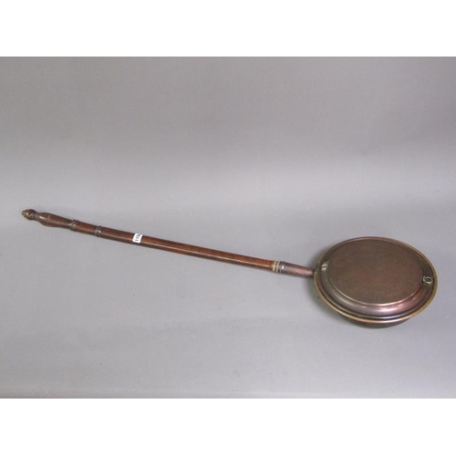 1156 - ANTIQUE COPPER WARMING PAN, 114CM L