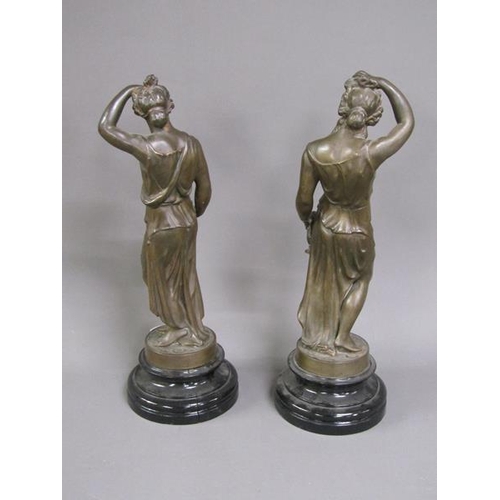 1173 - PAIR OF CAST BRONZED SPELTER FIGURES - CLASSICAL FEMALES, 43CM H, A/F