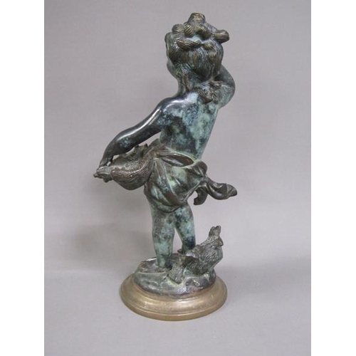 1174 - CAST BRASS BRONZED FIGURE OF A CHERUB, 38CM H