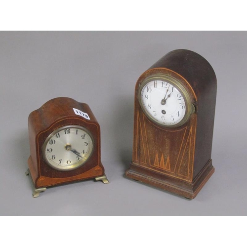 1179 - TWO EDWARDIAN INLAID MATT MAHOGANY CASED MANTEL CLOCKS, 27CM H LARGEST