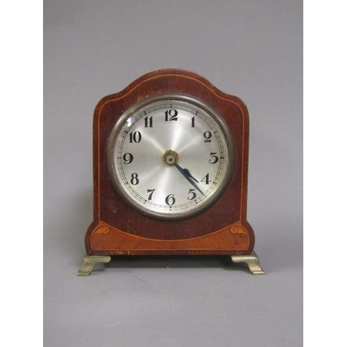 1179 - TWO EDWARDIAN INLAID MATT MAHOGANY CASED MANTEL CLOCKS, 27CM H LARGEST